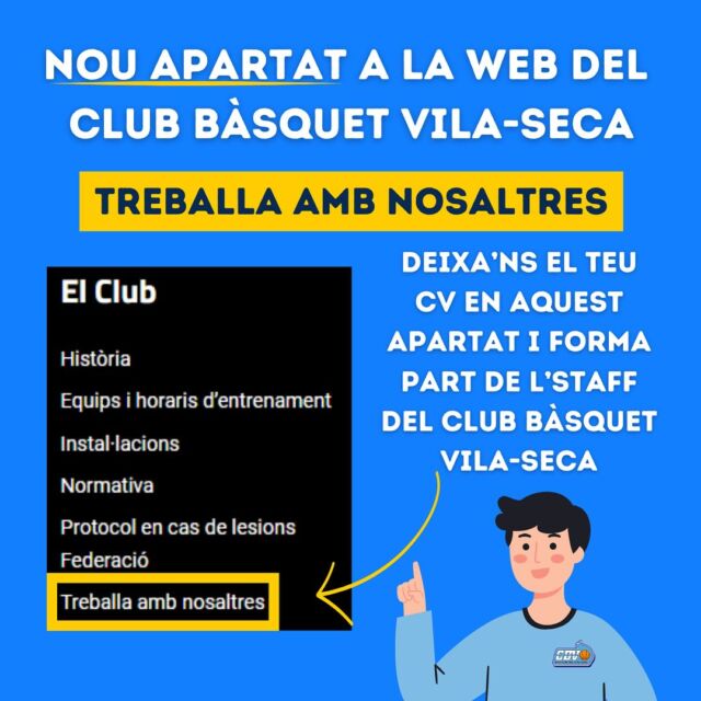 INFO | Club Bàsquet Vila-seca

Nou apartat per a la contractació de nous membres de l’staff del Club Bàsquet Vila-seca.

Envia’ns el teu currículum a través d’aquest apartat i uneix-te a la Família CBV!🩵

🔗 Trobareu l’enllaç a la pàgina web al nostre perfil.

#somcbv #staffcbv #vilasecaforça