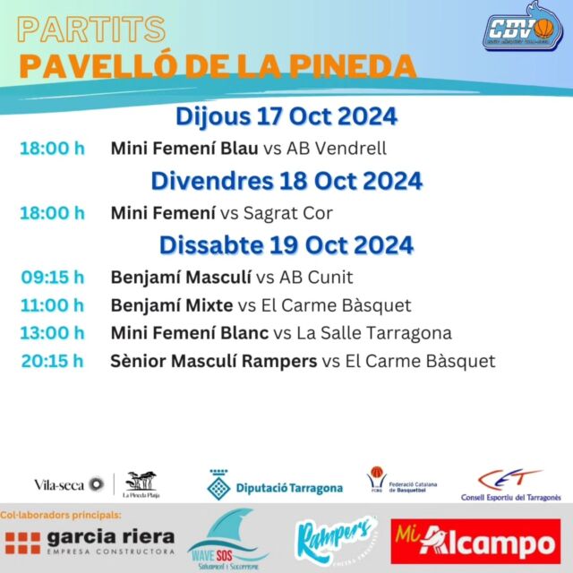 Bona tarda!

Us deixem aquí els partits de la jornada!🩵 

Recorda que podeu vindre a animar al pavelló però sempre amb la grada que ens A-grada!🩵💪🏻